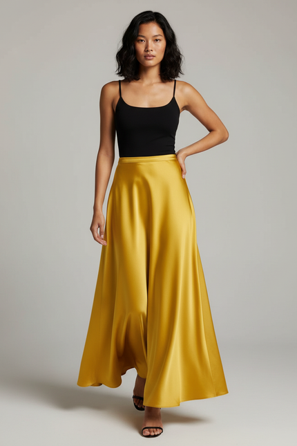 Jupe Longue Satin Jaune