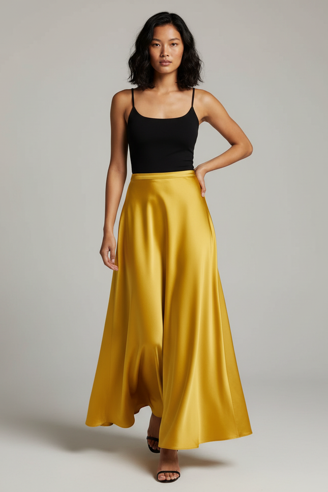 Jupe Longue Satin Jaune