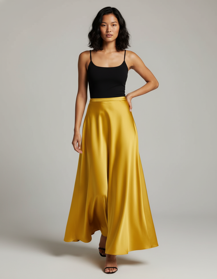 Jupe Longue Satin Jaune