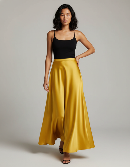 Jupe Longue Satin Jaune