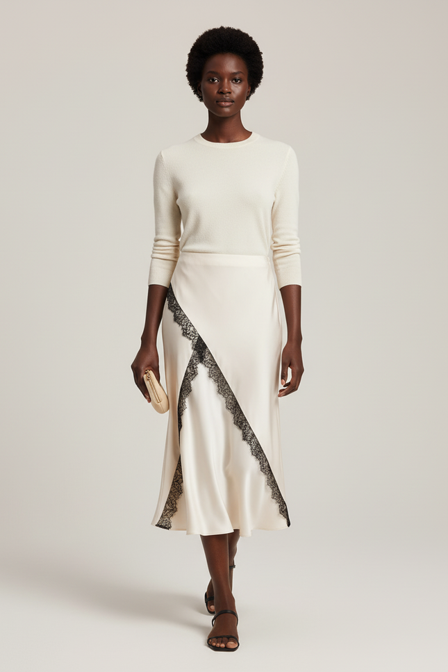 Jupe Satin Et Dentelle Courte Asymetrique Portefeuille