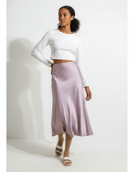 Jupe Midi Évasée En Satin Mauve