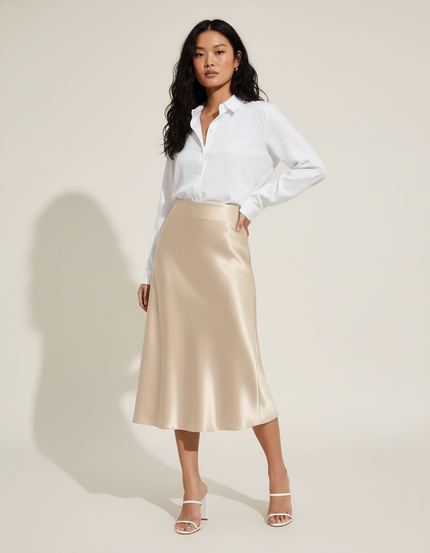 Jupe Droite Genoux Satin
