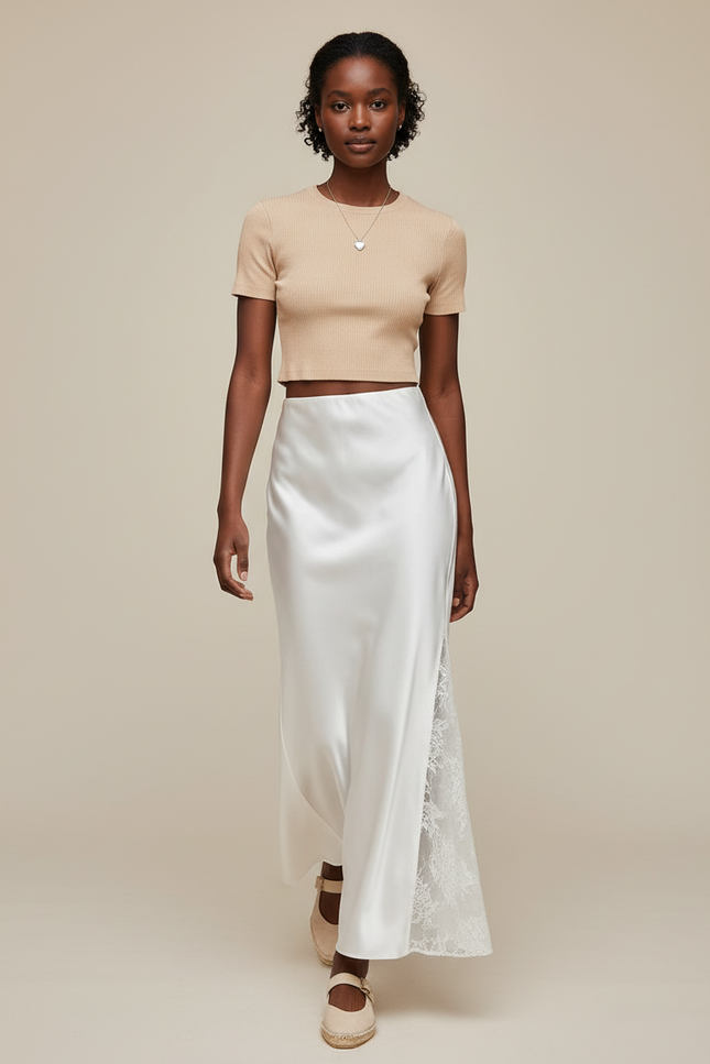 Jupe De Soirée Satin Longue Avec Fente Coté