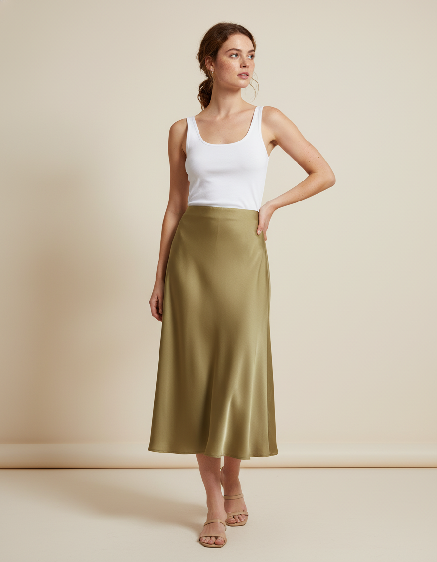 Jupe Satin Vert Olive