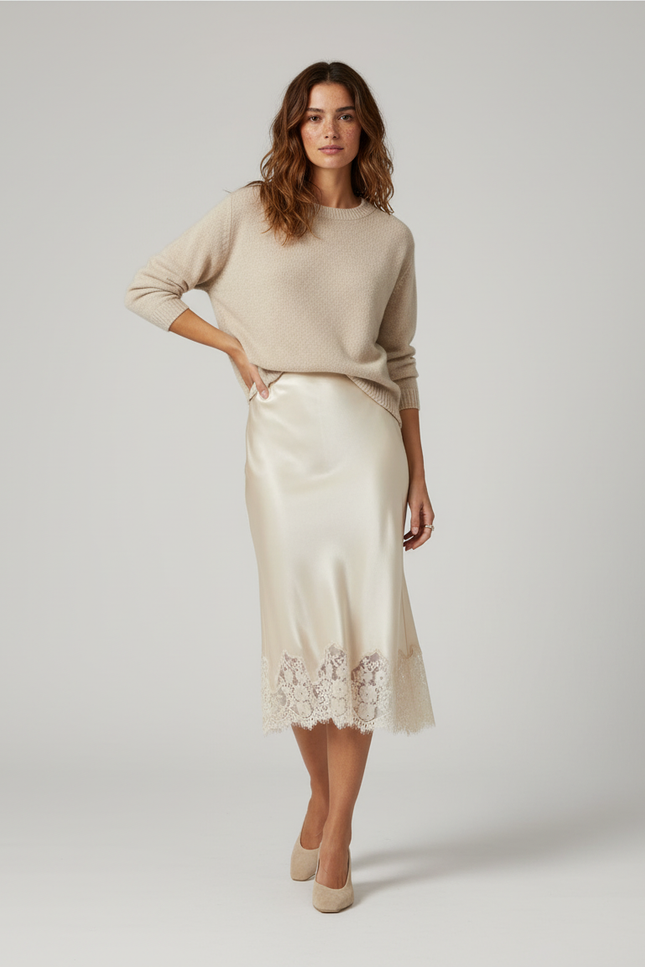 Jupe En Satin Soie Ceinture Elastiquée