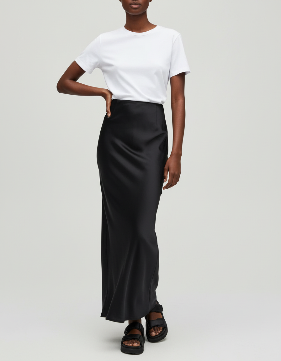 Jupe Crayon Noir Satin