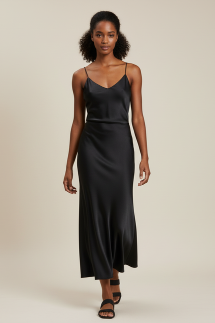 Jupe Midi Satin Noir