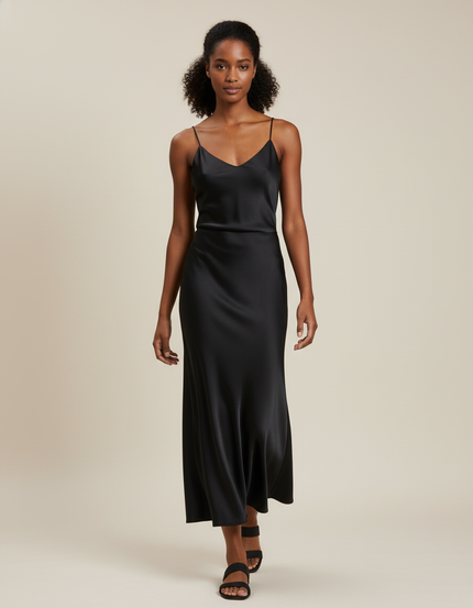Jupe Midi Satin Noir