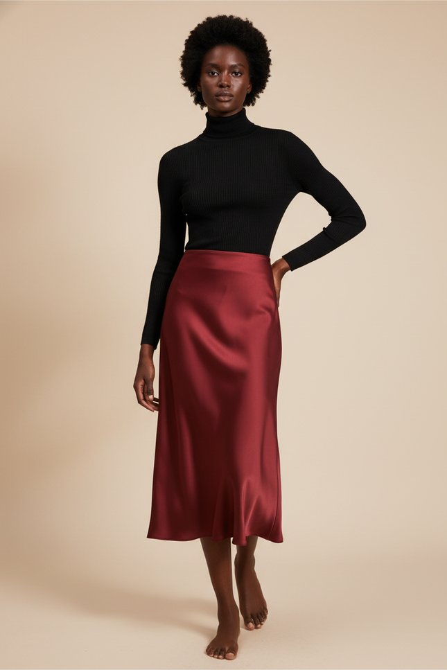 Jupe Satin Rouge Bordeaux