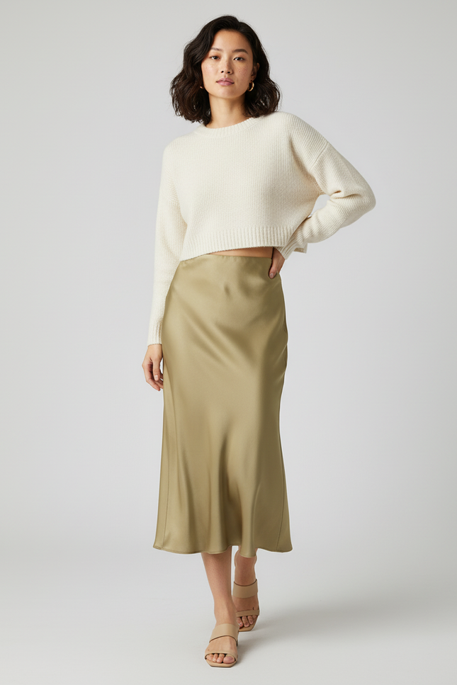 Jupe Satin Vert Sauge