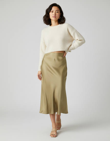 Jupe Satin Vert Sauge