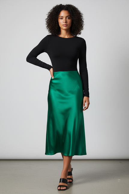 Jupe Satin Verte Fluide Élégante