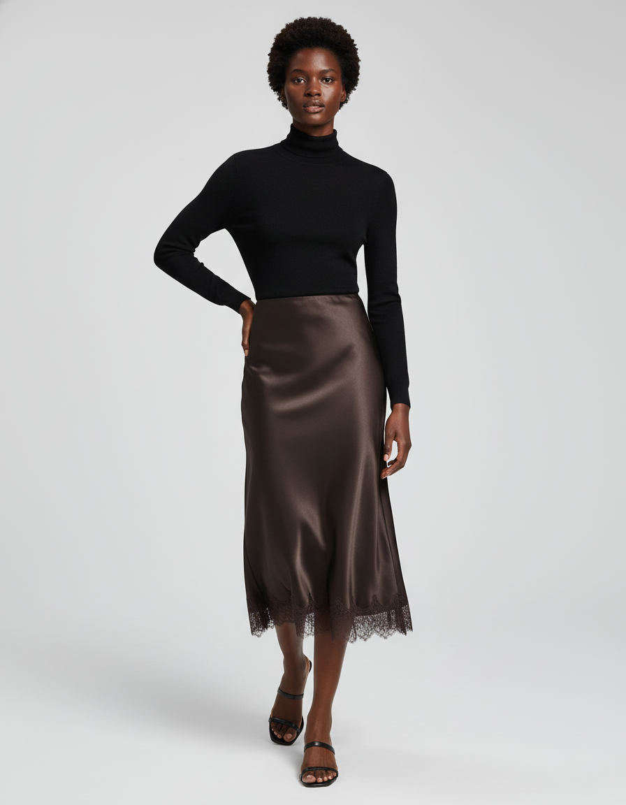 Jupe Longue Satin Dentelle