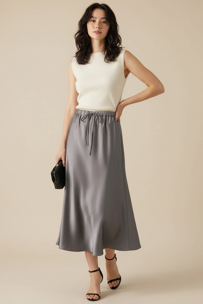 Jupe Satin Grise Fluide Élégante