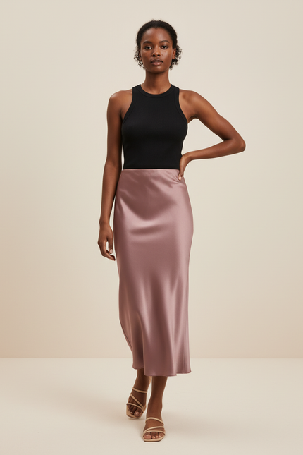 Jupe Satin Rose Poudré Fluide Chic