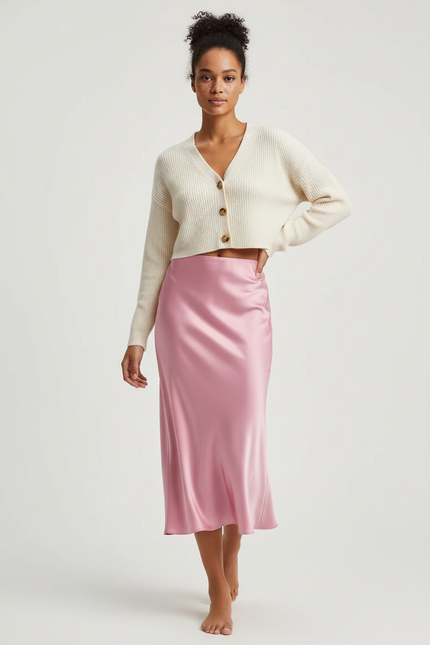 Jupe Satin Rose Fluide Chic