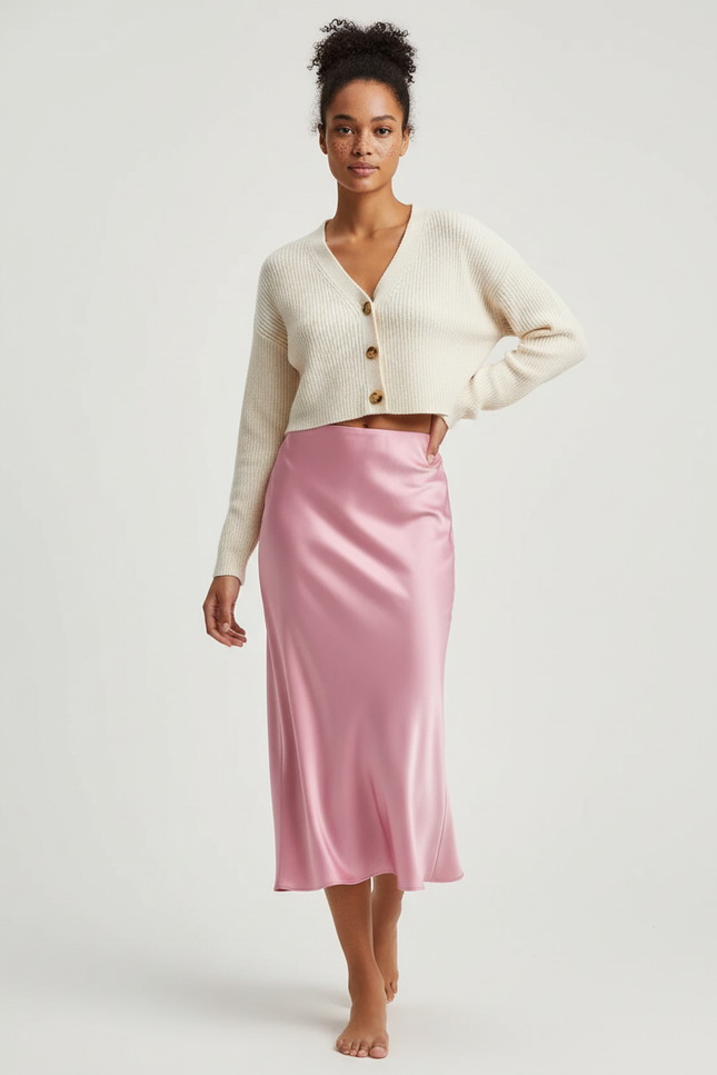 Jupe Satin Rose Fluide Chic