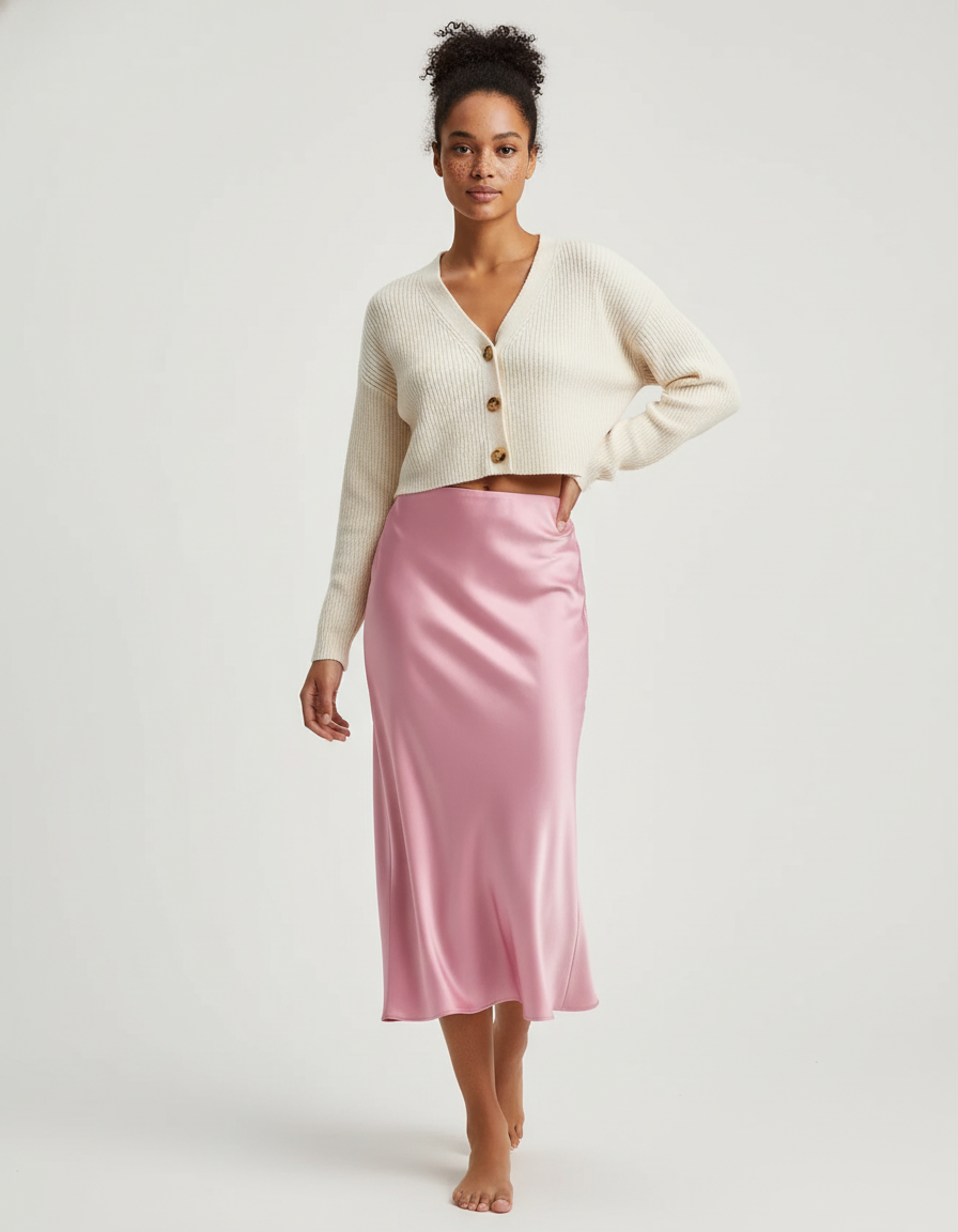 Jupe Satin Rose Fluide Chic