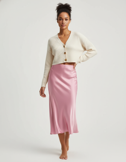 Jupe Satin Rose Fluide Chic