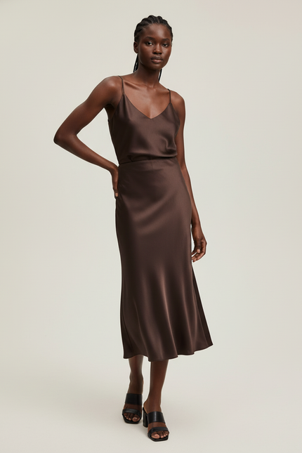 Jupe Satin Longue Marron