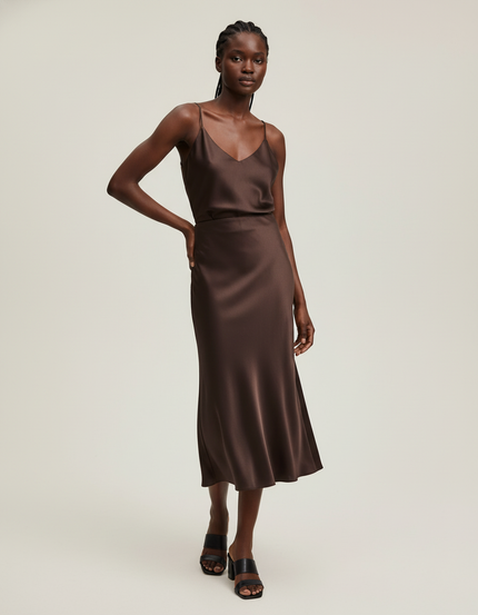 Jupe Satin Longue Marron