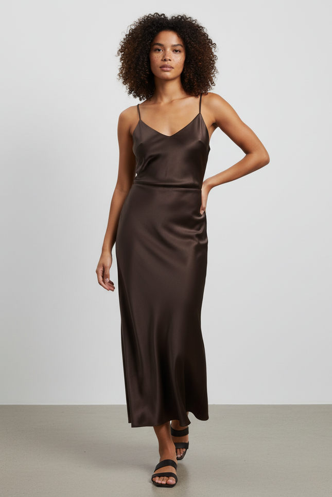 Jupe Satin Marron Fluide Chic