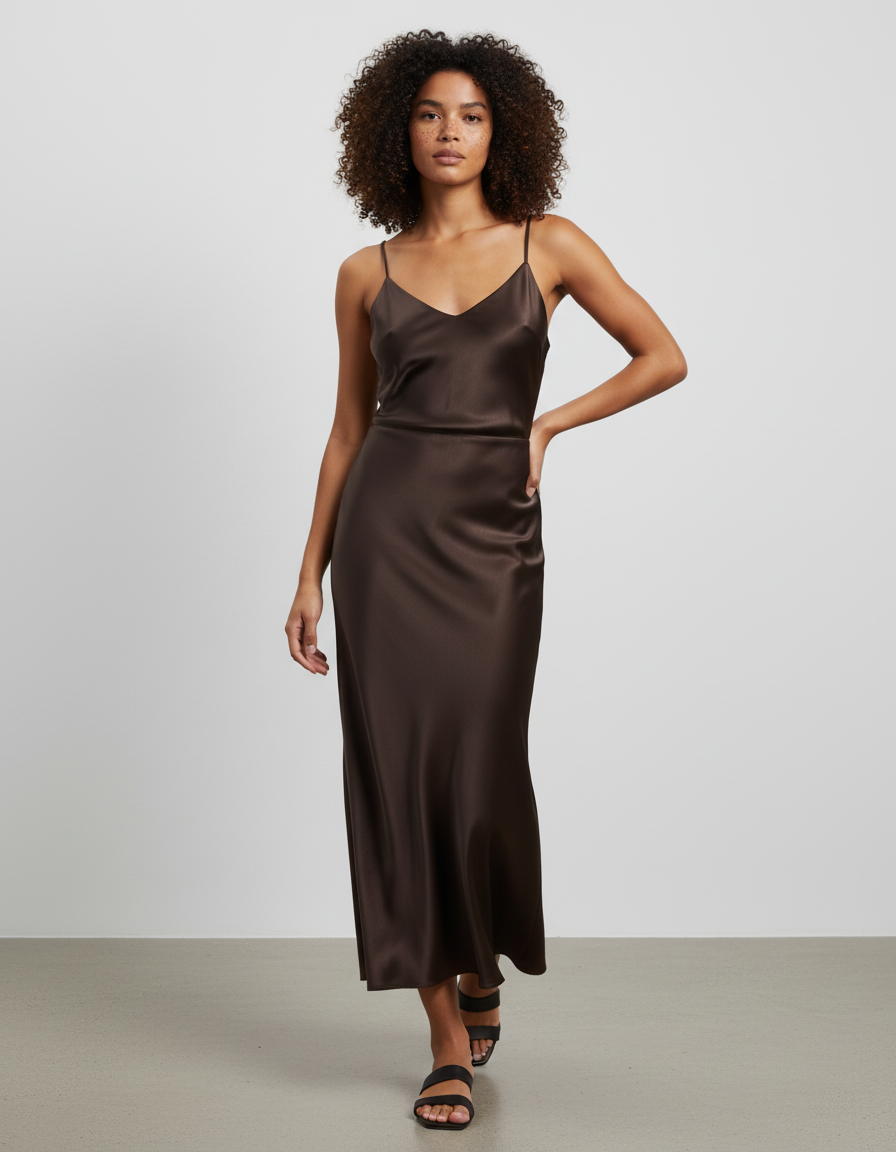 Jupe Satin Marron Fluide Chic