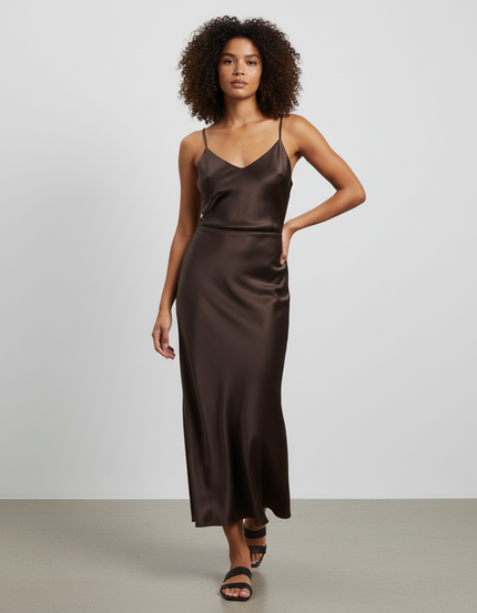 Jupe Satin Marron Fluide Chic