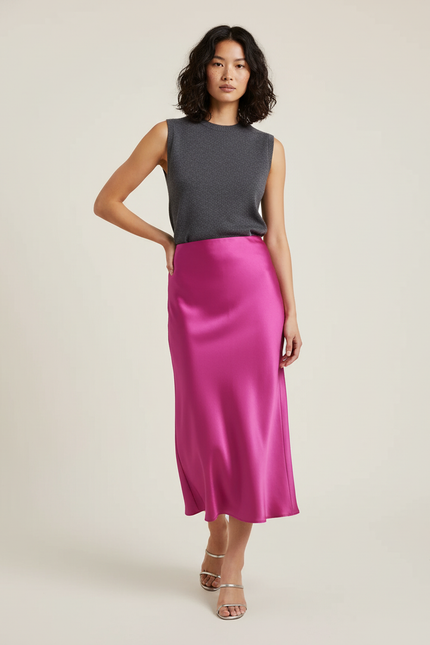 Jupe Satin Fuchsia Fluide Chic