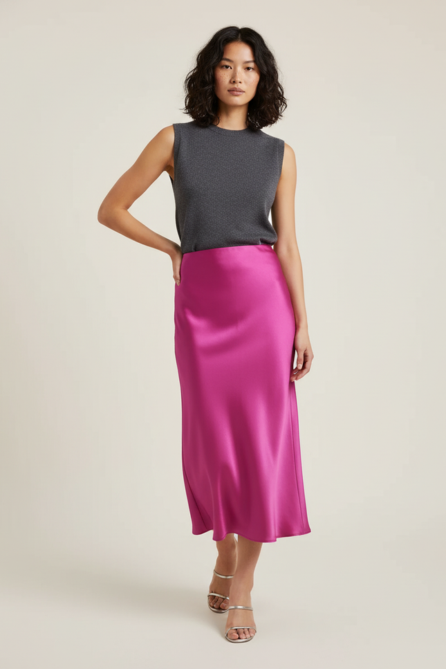 Jupe Satin Fuchsia Fluide Chic