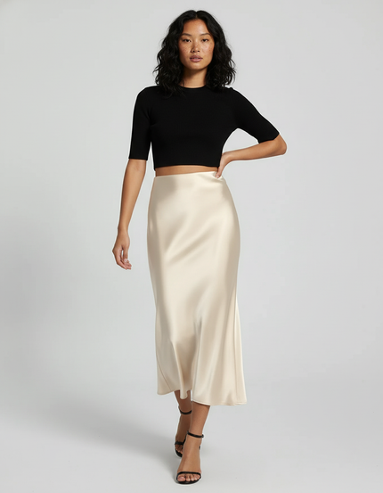 Jupe Satin Ivoire Fluide Élégante
