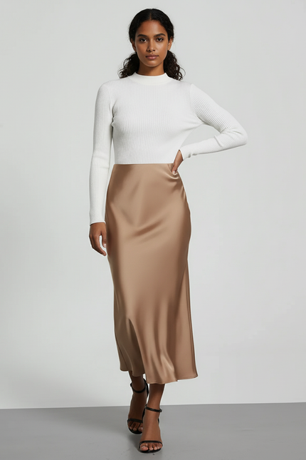 Jupe Satin Fluide Midi Élégante