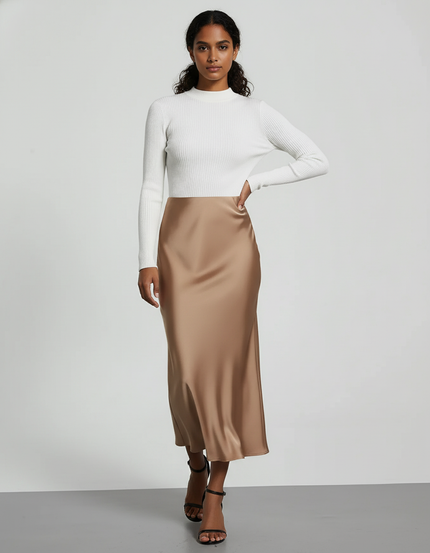 Jupe Satin Fluide Midi Élégante