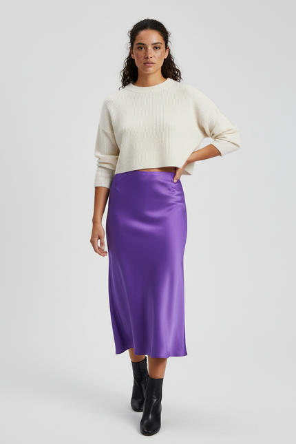 Jupe Satin Violette Longue Élégante