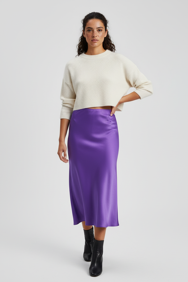 Jupe Satin Violette Longue Élégante