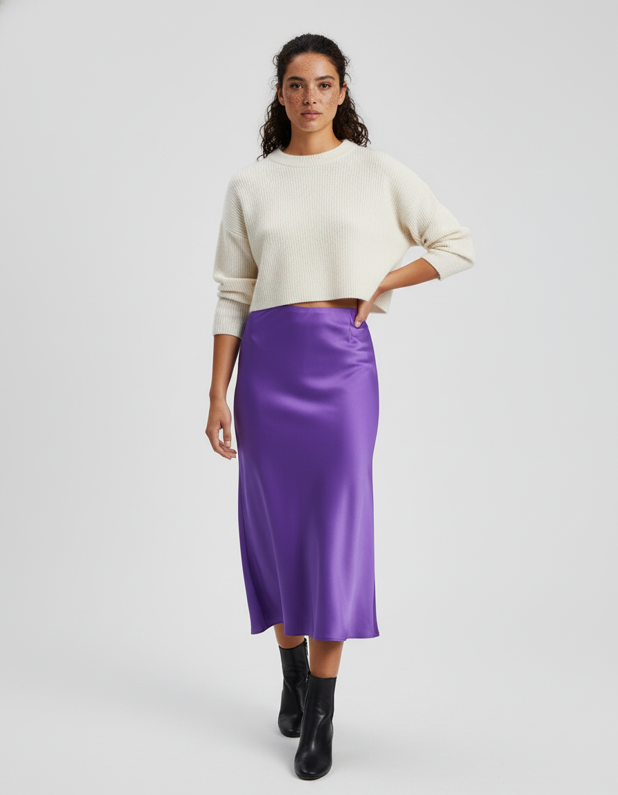 Jupe Satin Violette Longue Élégante