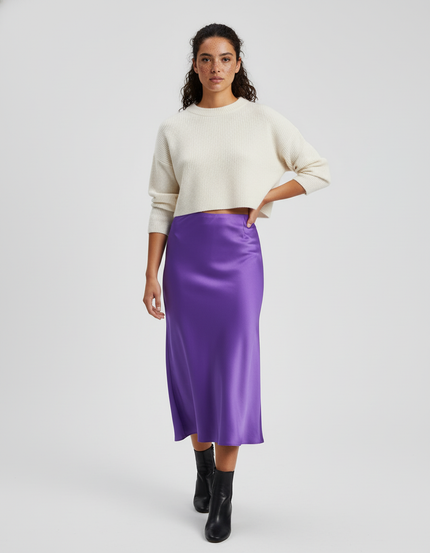 Jupe Satin Violette Longue Élégante