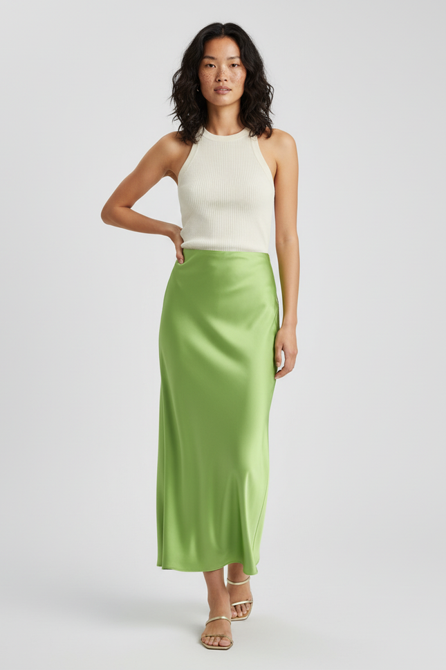 Jupe Satin Verte Fluide Élégante Tendance