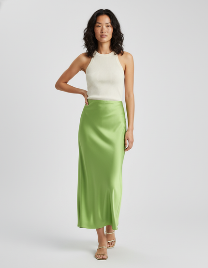 Jupe Satin Verte Fluide Élégante Tendance