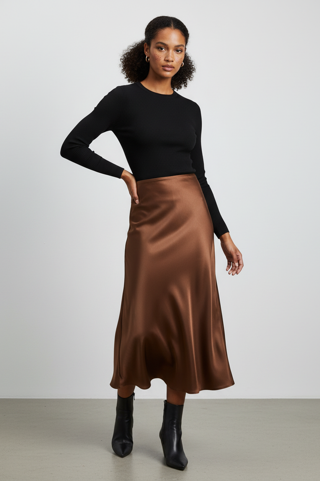 Jupe Satinée Orange Rouille