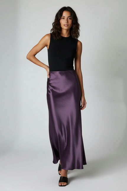 Jupe Satin Pourpre Fluide Élégante