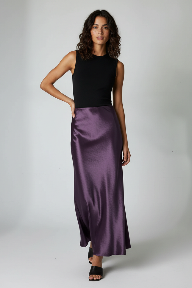 Jupe Satin Pourpre Fluide Élégante