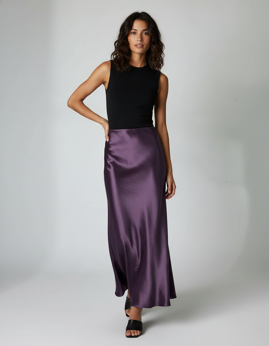 Jupe Satin Pourpre Fluide Élégante