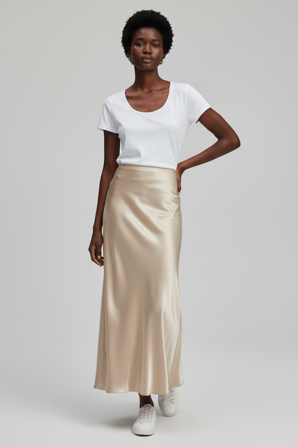 Jupe Satin Dorée Longue Élégante