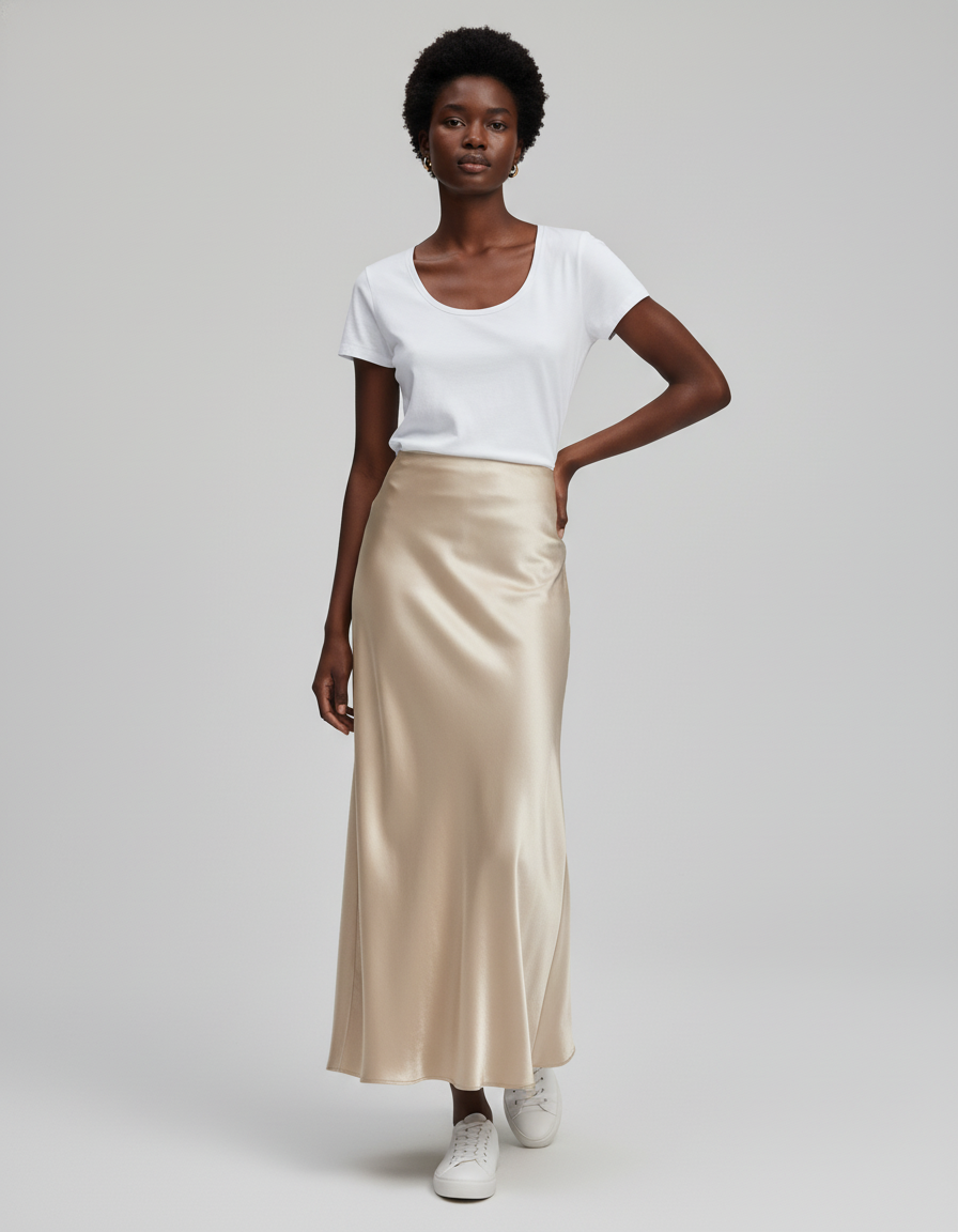 Jupe Satin Dorée Longue Élégante