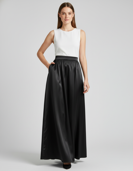 Jupe Satin Noire Fluide Élégante Moderne