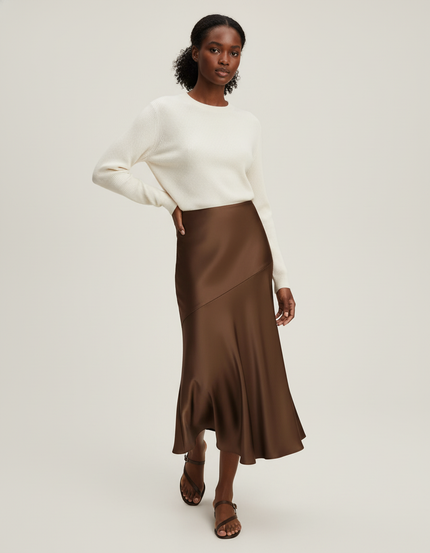 Jupe Satin Marron Évasée Élégante