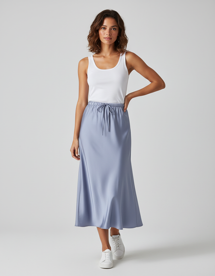 Jupe Satin Bleu Clair Fluide Élégante Lumineuse
