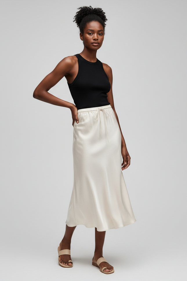 Jupe Évasée Longue Blanche En Satin